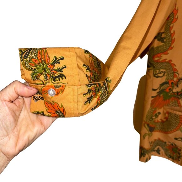 Vintage 1970s Mens Shirt Size Large Orange Dragon Button Down Long Sleeve - Picture 12 of 12